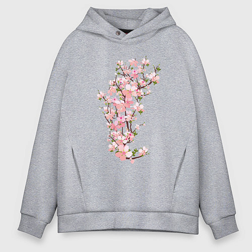 Мужское худи оверсайз Весна Цветущая сакура Japan / Меланж – фото 1