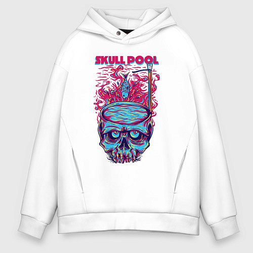 Мужское худи оверсайз Череп с бассейном / Белый – фото 1