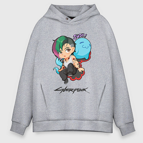 Мужское худи оверсайз Cyberpunk 2077 Judy Киберпанк Джуди / Меланж – фото 1