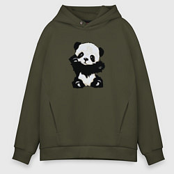 Толстовка оверсайз мужская Cute Baby Panda, цвет: хаки