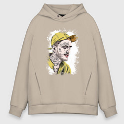 Толстовка оверсайз мужская Lil Peep в кепке Лил Пип, цвет: миндальный