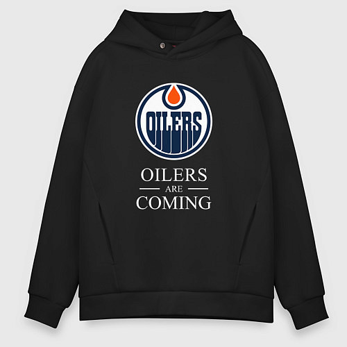 Мужское худи оверсайз Edmonton Oilers are coming Эдмонтон Ойлерз / Черный – фото 1