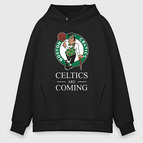 Мужское худи оверсайз Boston Celtics are coming Бостон Селтикс / Черный – фото 1