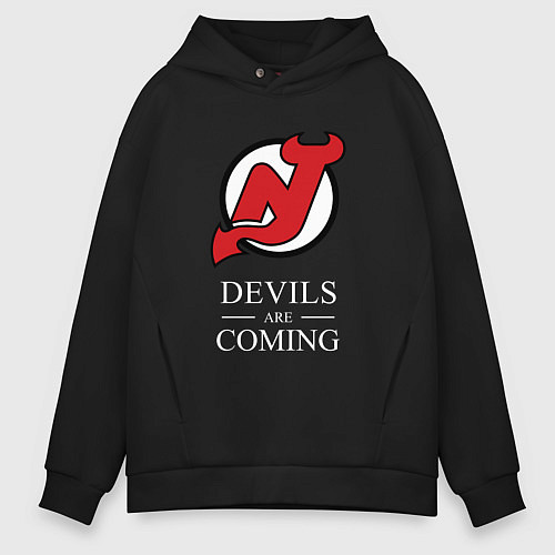 Мужское худи оверсайз New Jersey Devils are coming Нью Джерси Девилз / Черный – фото 1