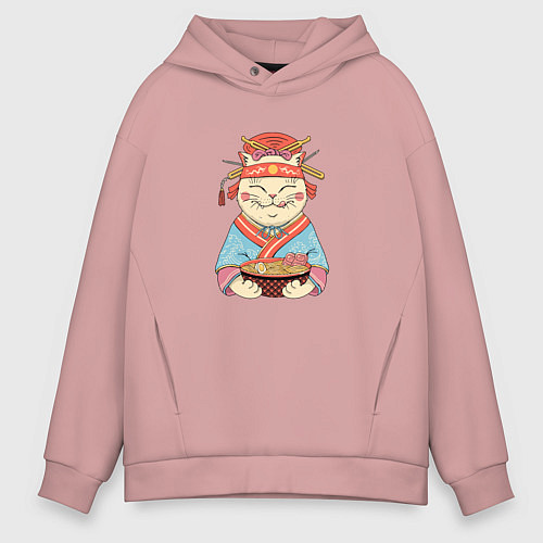 Мужское худи оверсайз Geisha Neko Ramen / Пыльно-розовый – фото 1