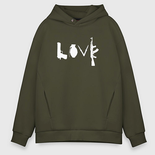 Мужское худи оверсайз Banksy LOVE Weapon / Хаки – фото 1