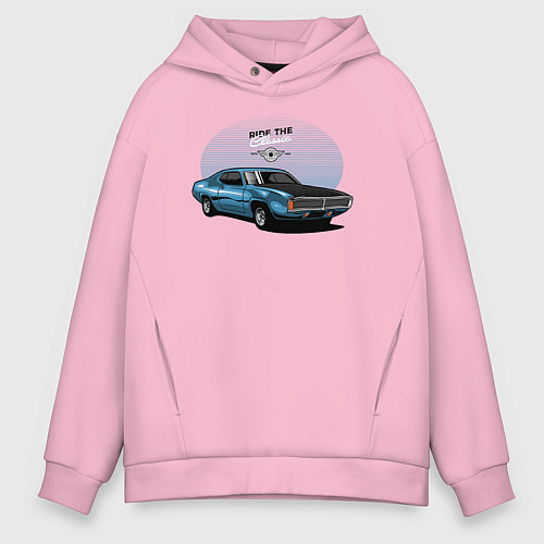 Мужское худи оверсайз Ретро-автомобиль / Светло-розовый – фото 1