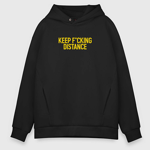 Мужское худи оверсайз Keep fucking distance / Черный – фото 1