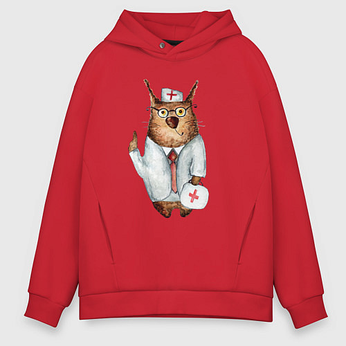 Мужское худи оверсайз Врач сова / Красный – фото 1