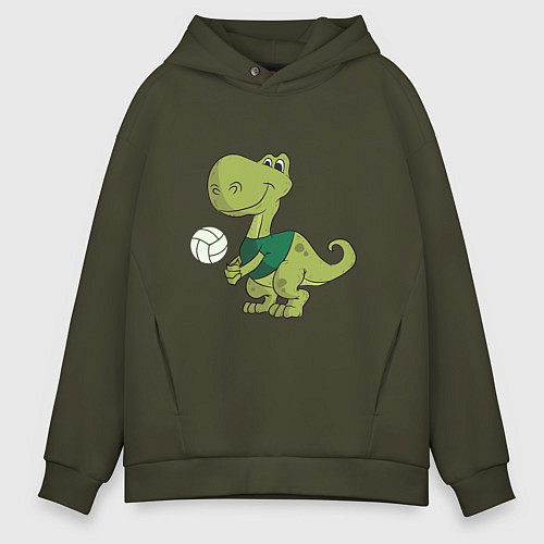 Мужское худи оверсайз Volleyball Dinosaur / Хаки – фото 1