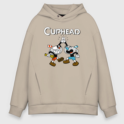 Мужское худи оверсайз Cuphead веселые чашечки / Миндальный – фото 1