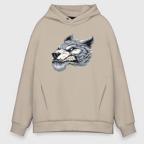 Мужское худи оверсайз Свирепый волчара / Миндальный – фото 1