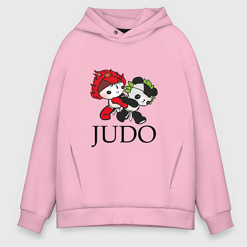 Мужское худи оверсайз ПАНДЫ ДЗЮДОИСТЫ PANDA JUDO / Светло-розовый – фото 1