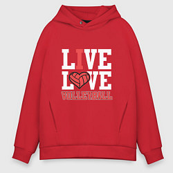 Толстовка оверсайз мужская Live Love Volleyball, цвет: красный