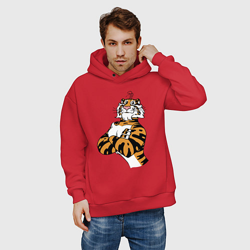 Мужское худи оверсайз Cool Tiger Power Muzzle / Красный – фото 3