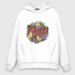Толстовка оверсайз мужская КУРИЦА С ЦЫПЛЯТАМИ, цвет: белый