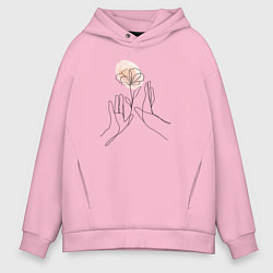 Толстовка оверсайз мужская Цветок в руках, цвет: светло-розовый