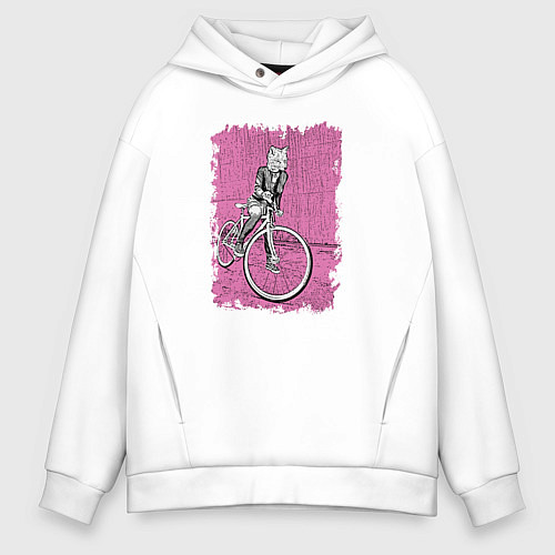 Мужское худи оверсайз Байк Панк Лисичка / Белый – фото 1