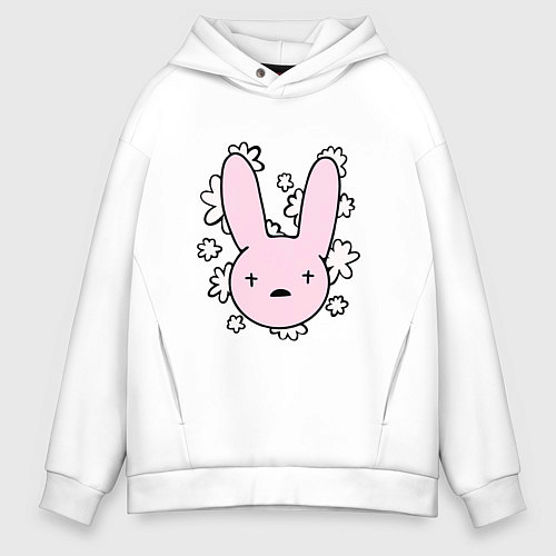 Мужское худи оверсайз Bad Bunny Floral Bunny / Белый – фото 1