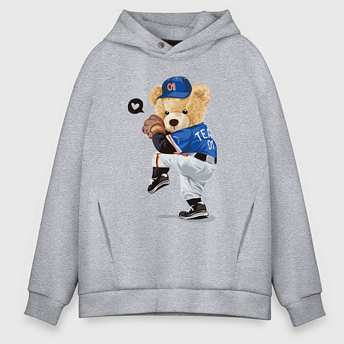 Мужское худи оверсайз МИШКА БЕЙСБОЛИСТ / Меланж – фото 1