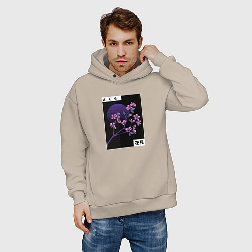 Мужское худи оверсайз Сакура Закат / Миндальный – фото 3