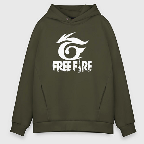 Мужское худи оверсайз Free Fire - белый лого / Хаки – фото 1