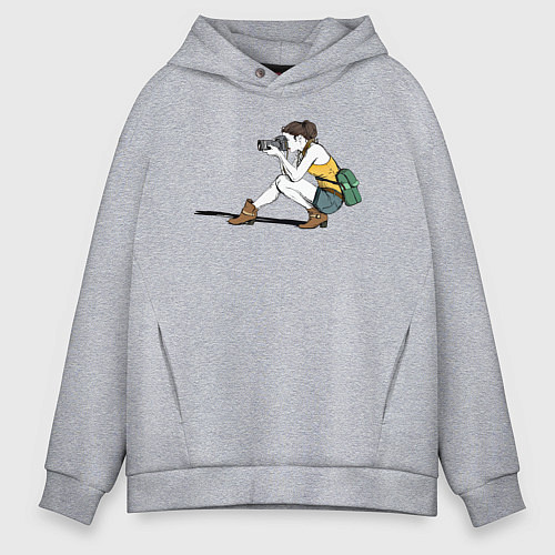 Мужское худи оверсайз Девушка фотограф за работой / Меланж – фото 1