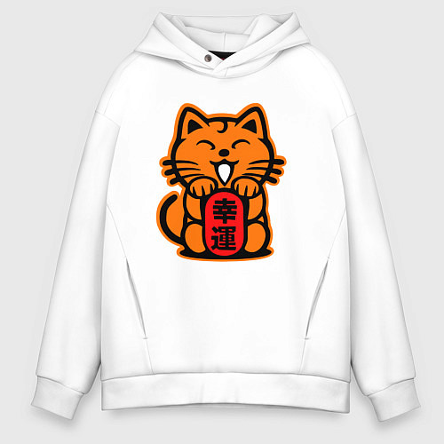 Мужское худи оверсайз JDM Cat / Белый – фото 1