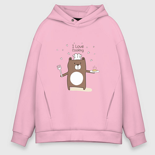 Мужское худи оверсайз Bruin in a cap - Я ЛЮБЛЮ ГОТОВИТЬ I LOVE COOKING / Светло-розовый – фото 1