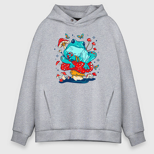 Мужское худи оверсайз Лягушка в мухоморах / Меланж – фото 1