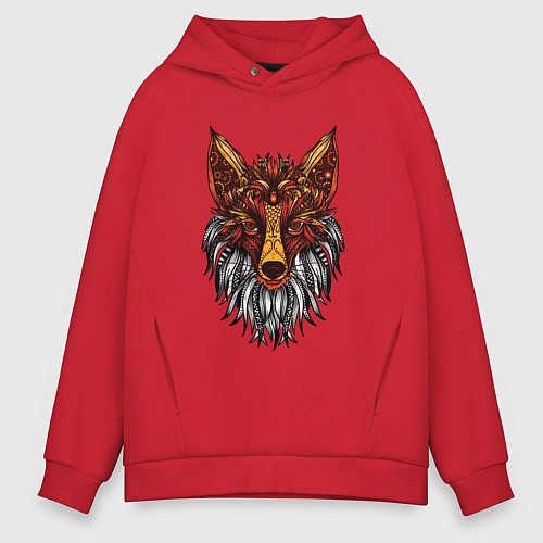 Мужское худи оверсайз Лиса в стиле Мандала Mandala Fox / Красный – фото 1