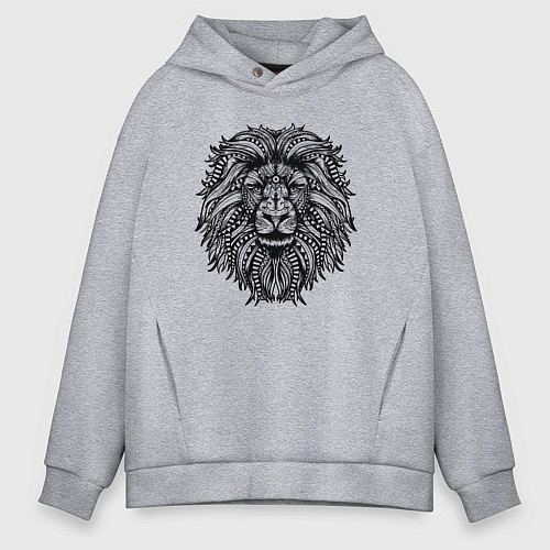 Мужское худи оверсайз Лев в стиле Мандала Mandala Lion / Меланж – фото 1