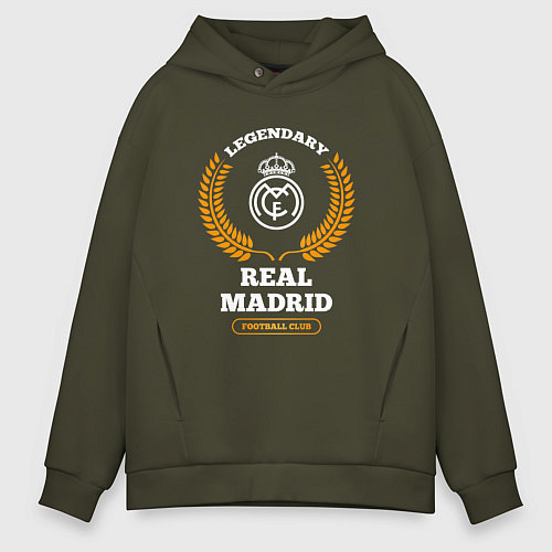 Мужское худи оверсайз Лого Real Madrid и надпись Legendary Football Club / Хаки – фото 1