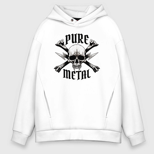 Мужское худи оверсайз Heavy metal skullчистый металл / Белый – фото 1