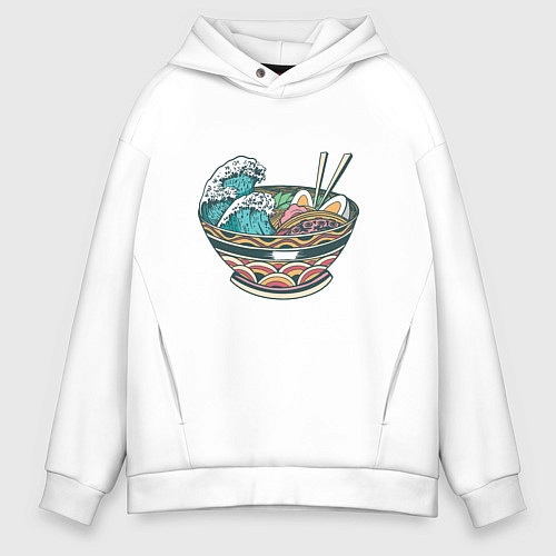 Мужское худи оверсайз Great Wave Ramen Большая Волна Рамен / Белый – фото 1