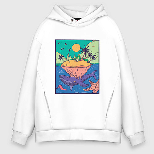 Мужское худи оверсайз Тропический остров и Кит / Белый – фото 1