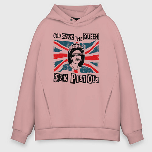 Мужское худи оверсайз Sex Pistols - God Save The Queen / Пыльно-розовый – фото 1