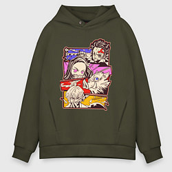 Толстовка оверсайз мужская Клинок, рассекающий демонов Истребитель демонов, цвет: хаки