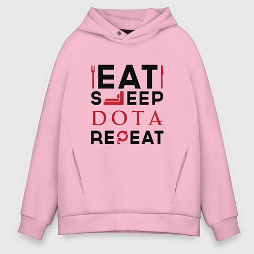 Мужское худи оверсайз Надпись: Eat Sleep Dota Repeat / Светло-розовый – фото 1