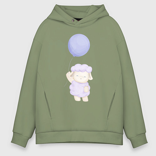 Мужское худи оверсайз Милая Овечка С Воздушным Шариком / Авокадо – фото 1