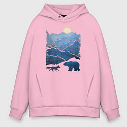 Толстовка оверсайз мужская Животные в горах, цвет: светло-розовый