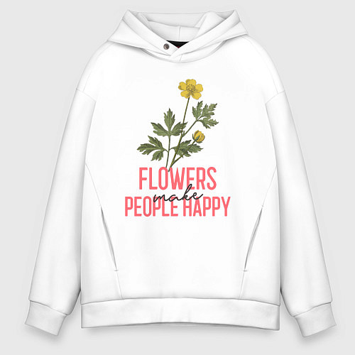 Мужское худи оверсайз Цветы делают людей счастливее / Белый – фото 1