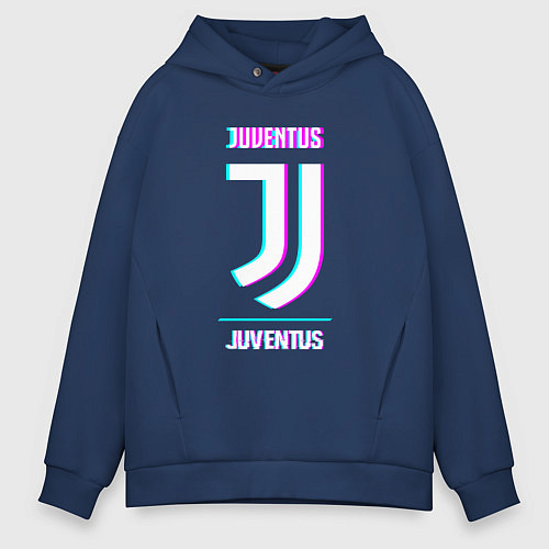 Мужское худи оверсайз Juventus FC в стиле Glitch / Тёмно-синий – фото 1