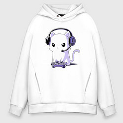 Толстовка оверсайз мужская Котёнок игроман The kitten is a gambler, цвет: белый