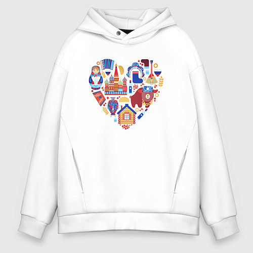 Мужское худи оверсайз Сердце Россия / Белый – фото 1