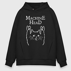 Толстовка оверсайз мужская Machine Head Рок кот, цвет: черный