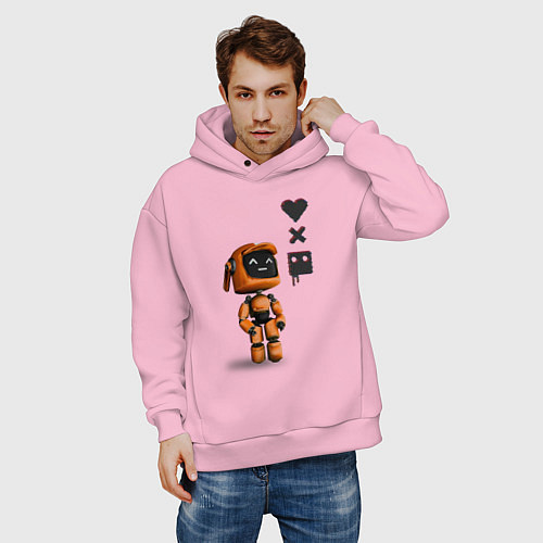 Мужское худи оверсайз Оранжевый робот с логотипом LDR / Светло-розовый – фото 3