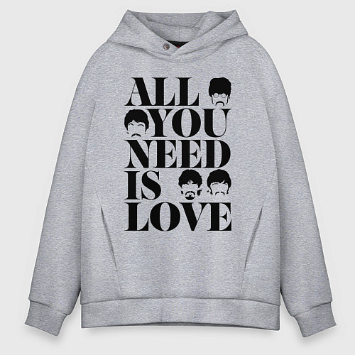 Мужское худи оверсайз ALL YOU NEED IS LOVE THE BEATLES / Меланж – фото 1