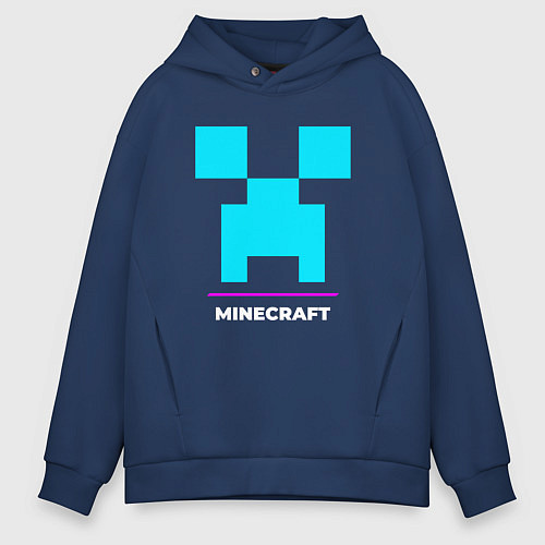 Мужское худи оверсайз Символ Minecraft в неоновых цветах / Тёмно-синий – фото 1