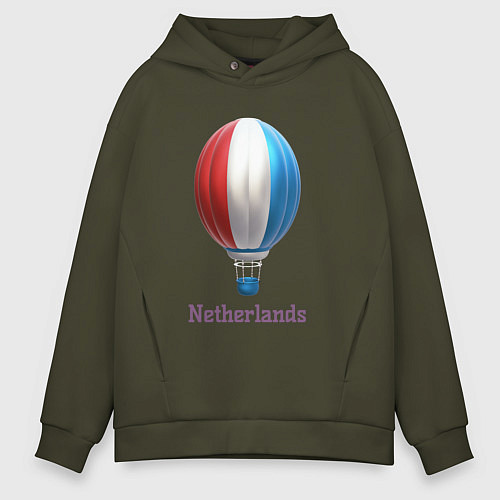 Мужское худи оверсайз 3d aerostat Netherlands flag / Хаки – фото 1